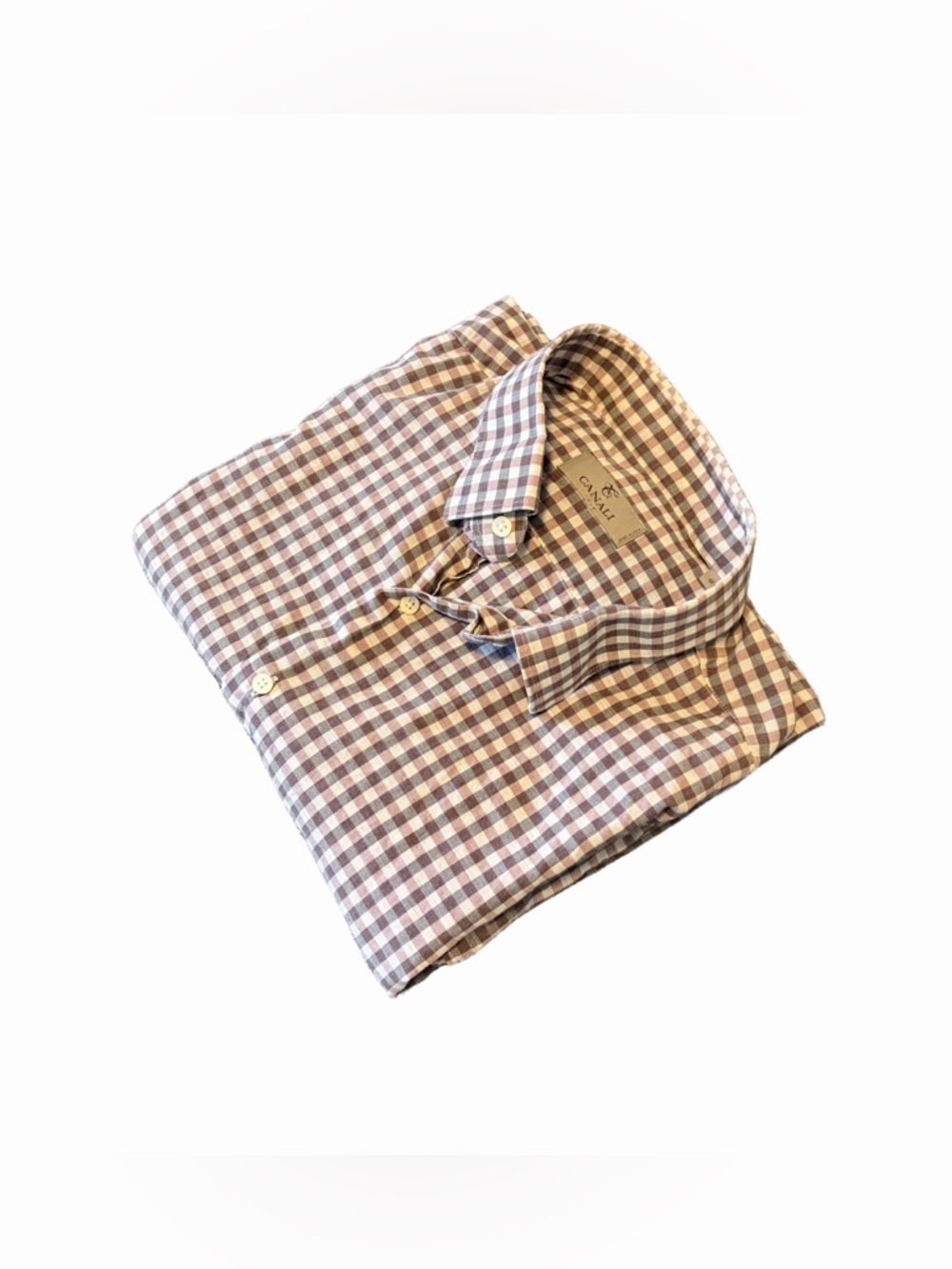 Canali Men’s Pink and White Gingham Button-Down Shirt Neck 18
